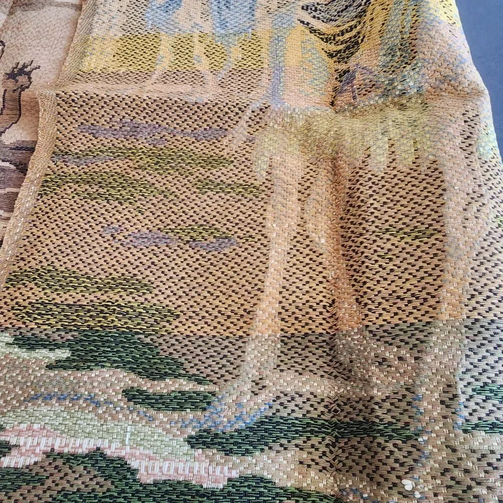 Vintage Machine Woven Jacquard Tapestry Middle Eastern Orientalist Caravan Scene